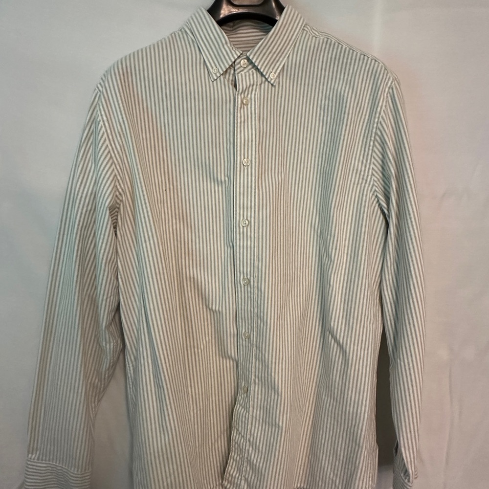 Zara Men's White and Gray Striped Shirt